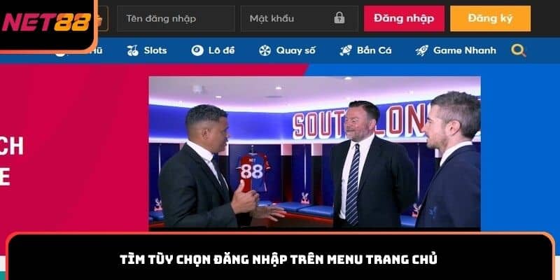 Tìm tùy chọn đăng nhập trên menu trang chủ